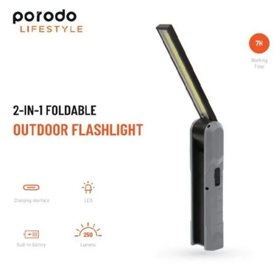 Porodo Lifestyle 2 in 1 Foldable Outdoor Flashlight - Black
